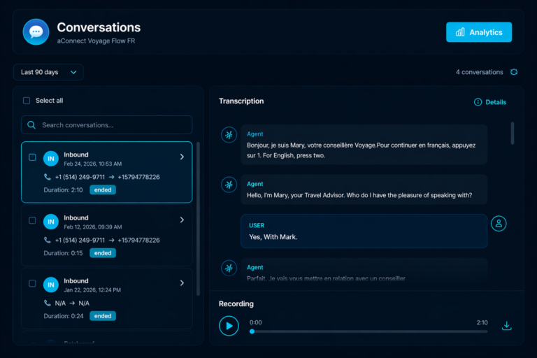 Call recordings, transcripts, and AI summaries in the platform
