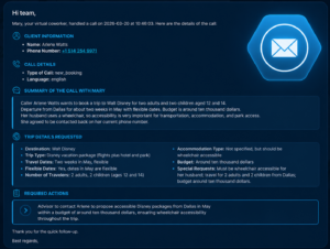 AI voice agent call summary sent to the team